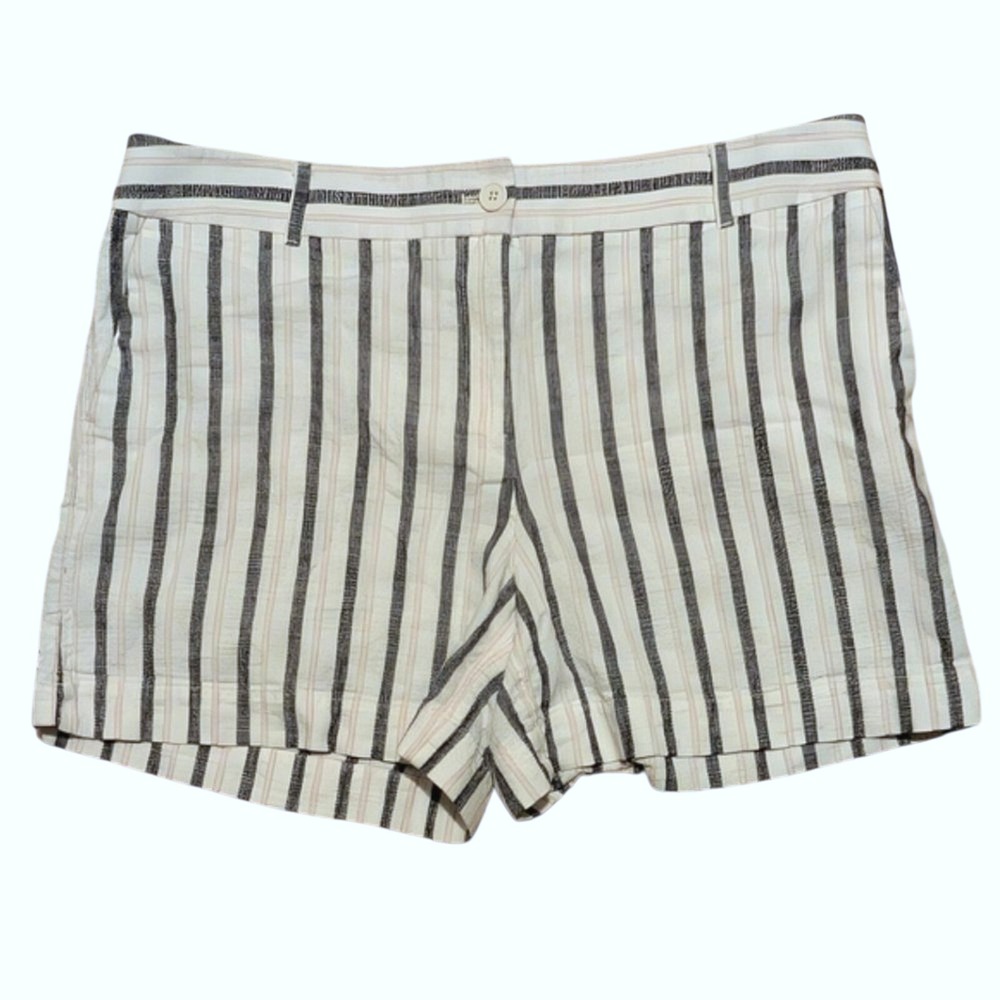LOFT Shorts Plus 16‎ 1X XL Cream Black Striped Linen Blend Preppy Classic